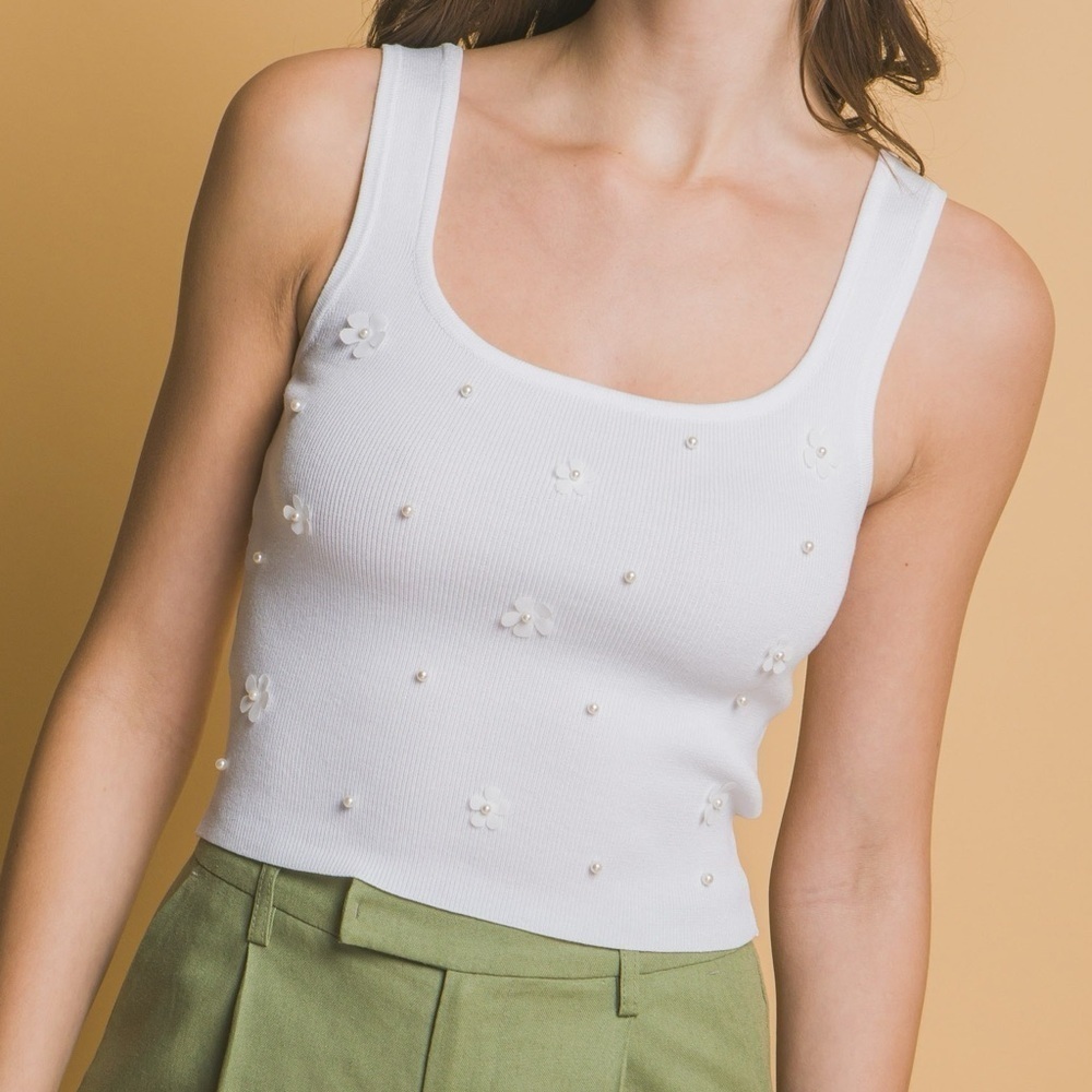 164 - White Rhinestone Embellished Tank Top